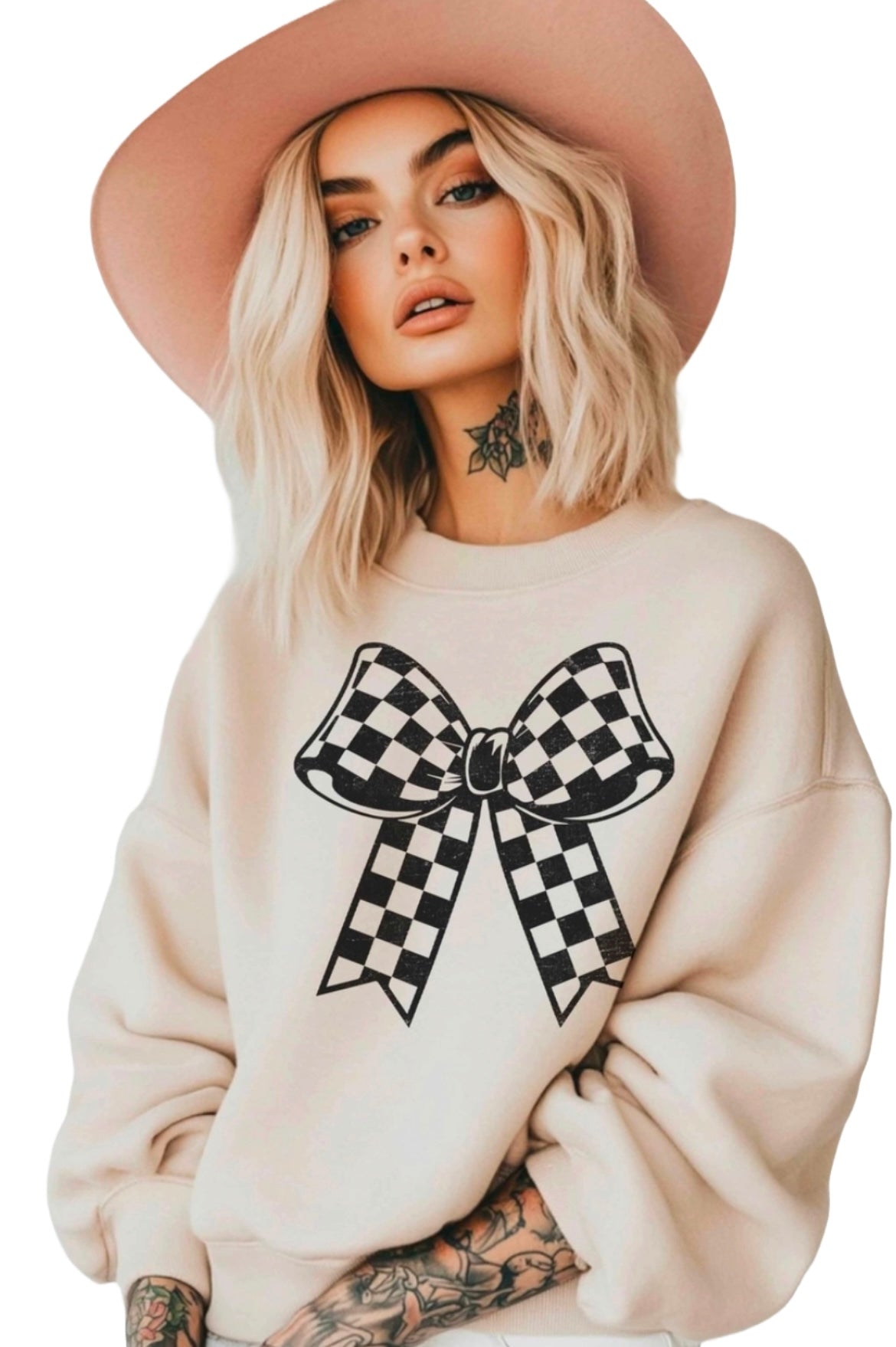 Checkered Bow Sweatshirt