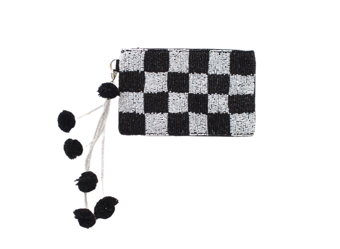Beaded Checkered Coin Purse
