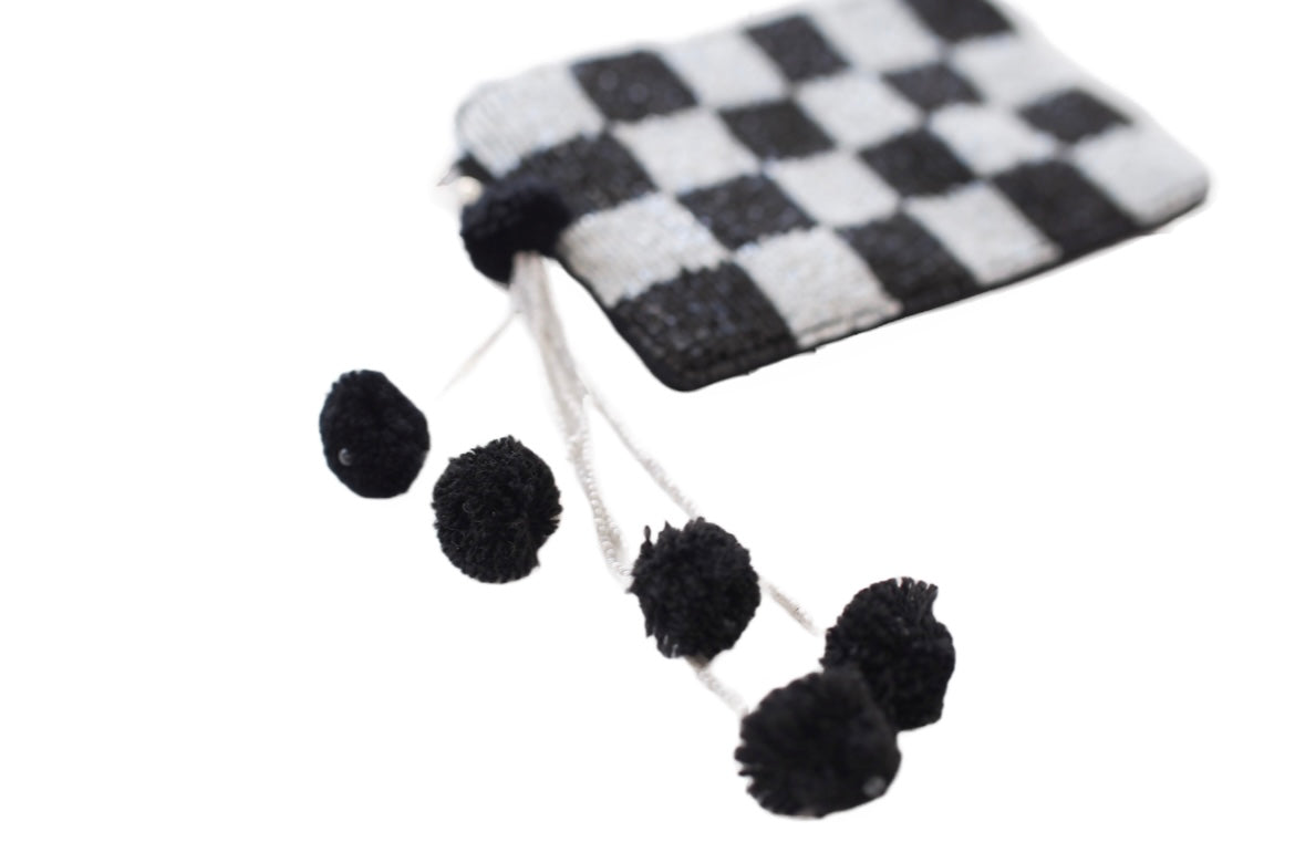 Beaded Checkered Coin Purse