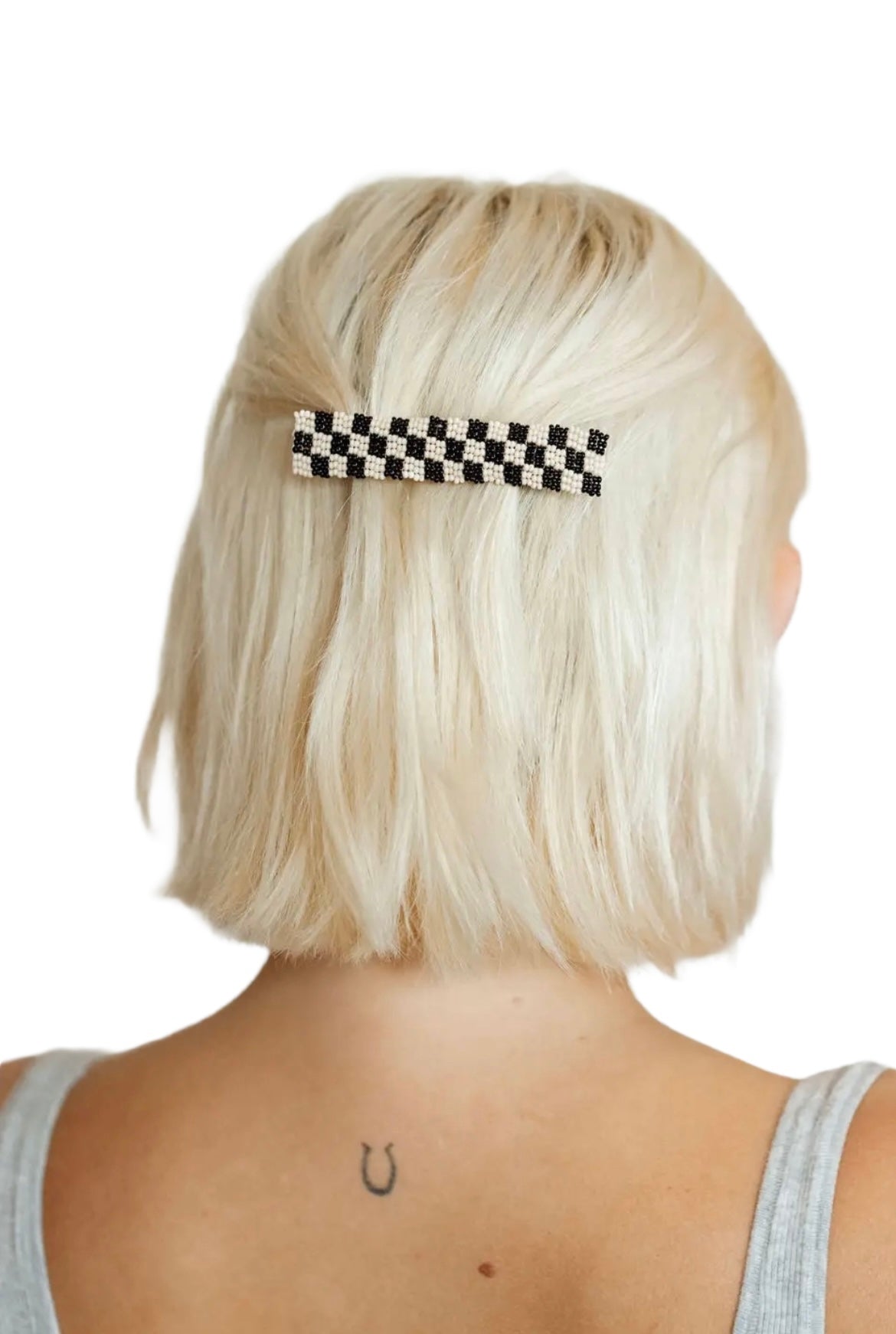 Checkered Hand-Beaded Barrette