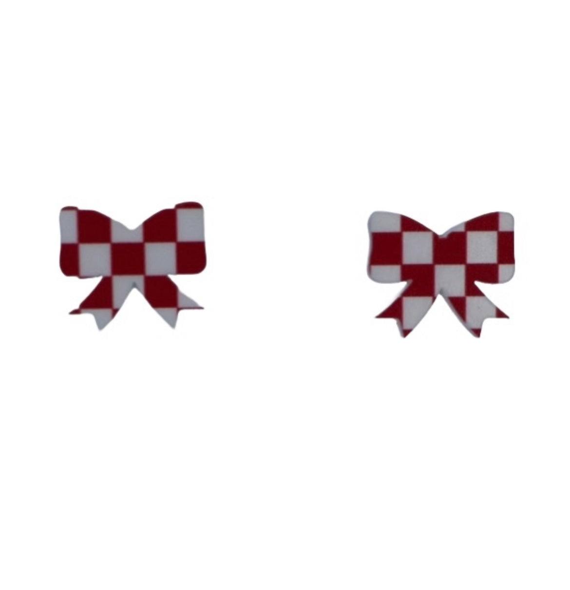 Red Checkered Bow Earrings