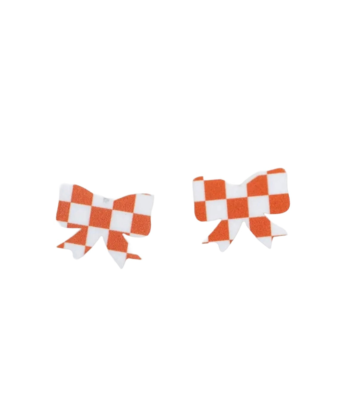 Orange Checkered Bow Earrings