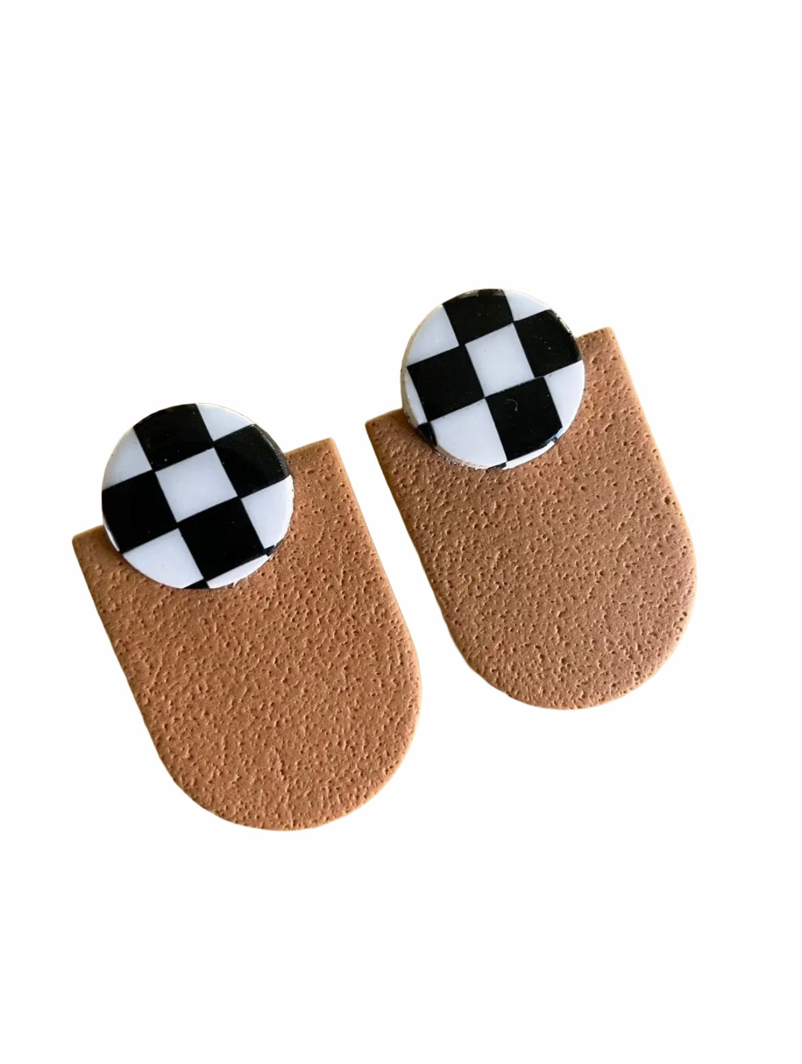Checkered Camel Clay Earrings