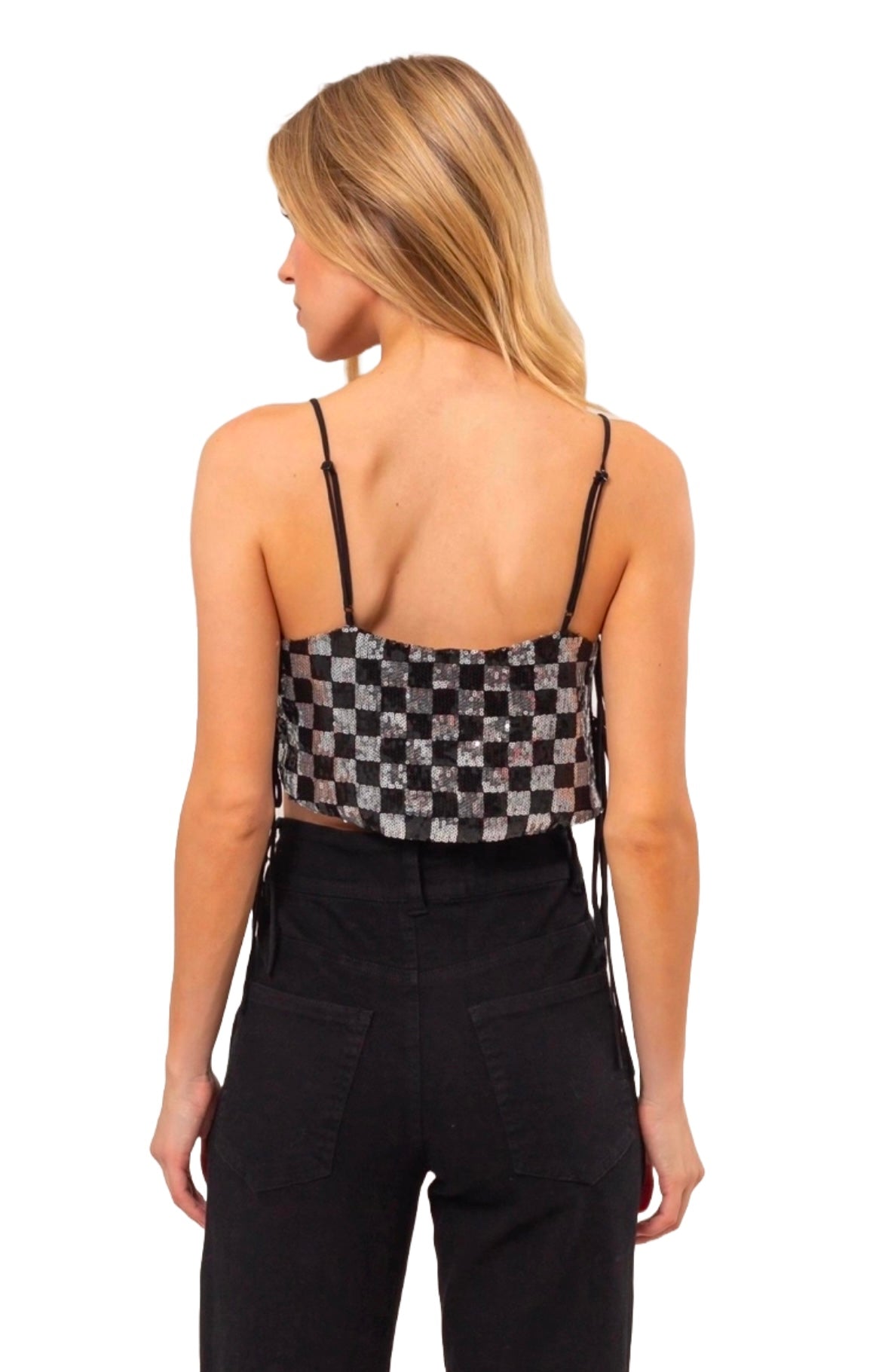 Checkered Sequin Crop Top