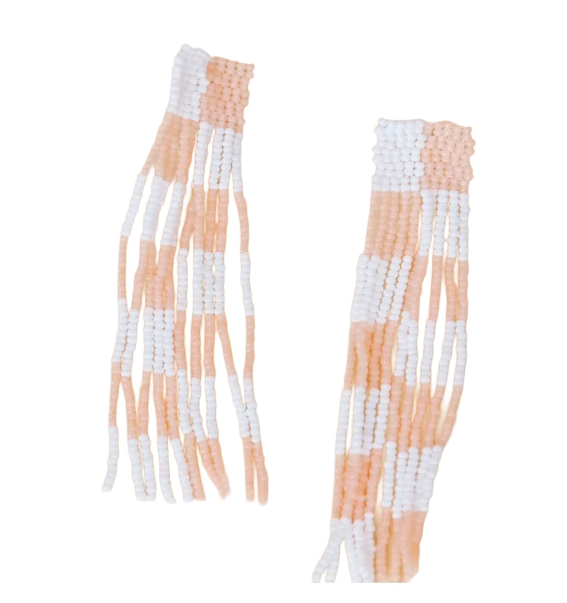 Peach Checkered Hand-Beaded Earrings