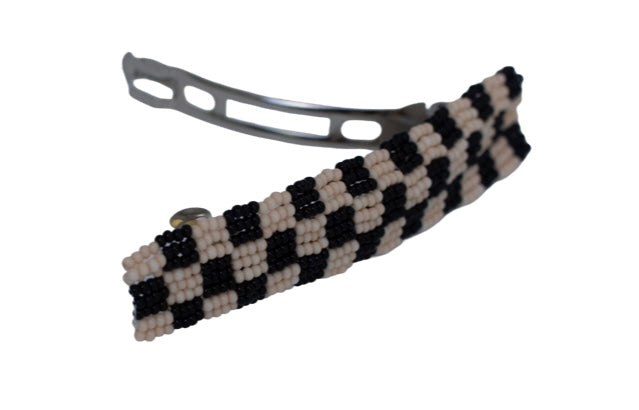 Checkered Hand-Beaded Barrette