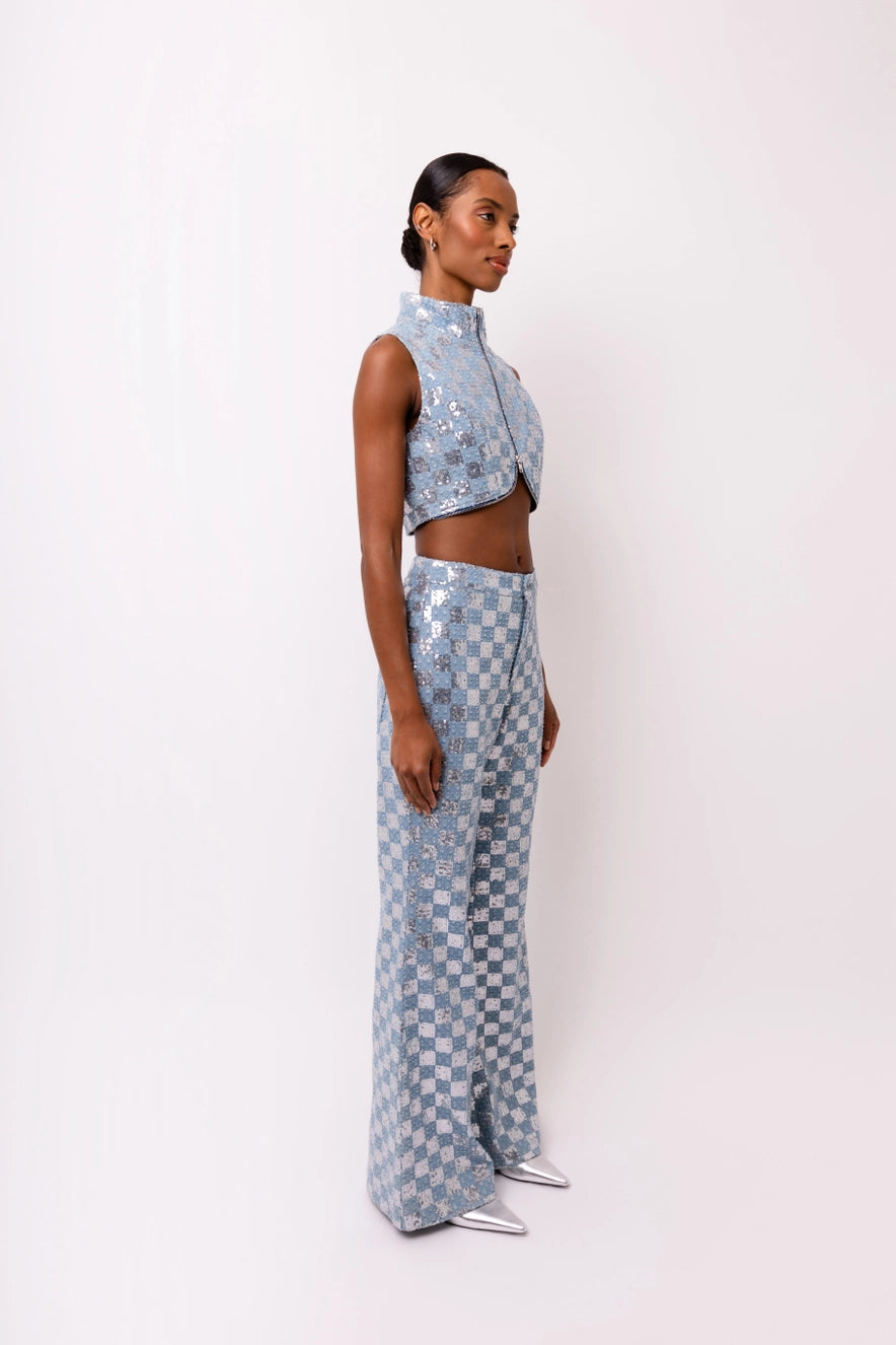 Checkered Sequin Pants