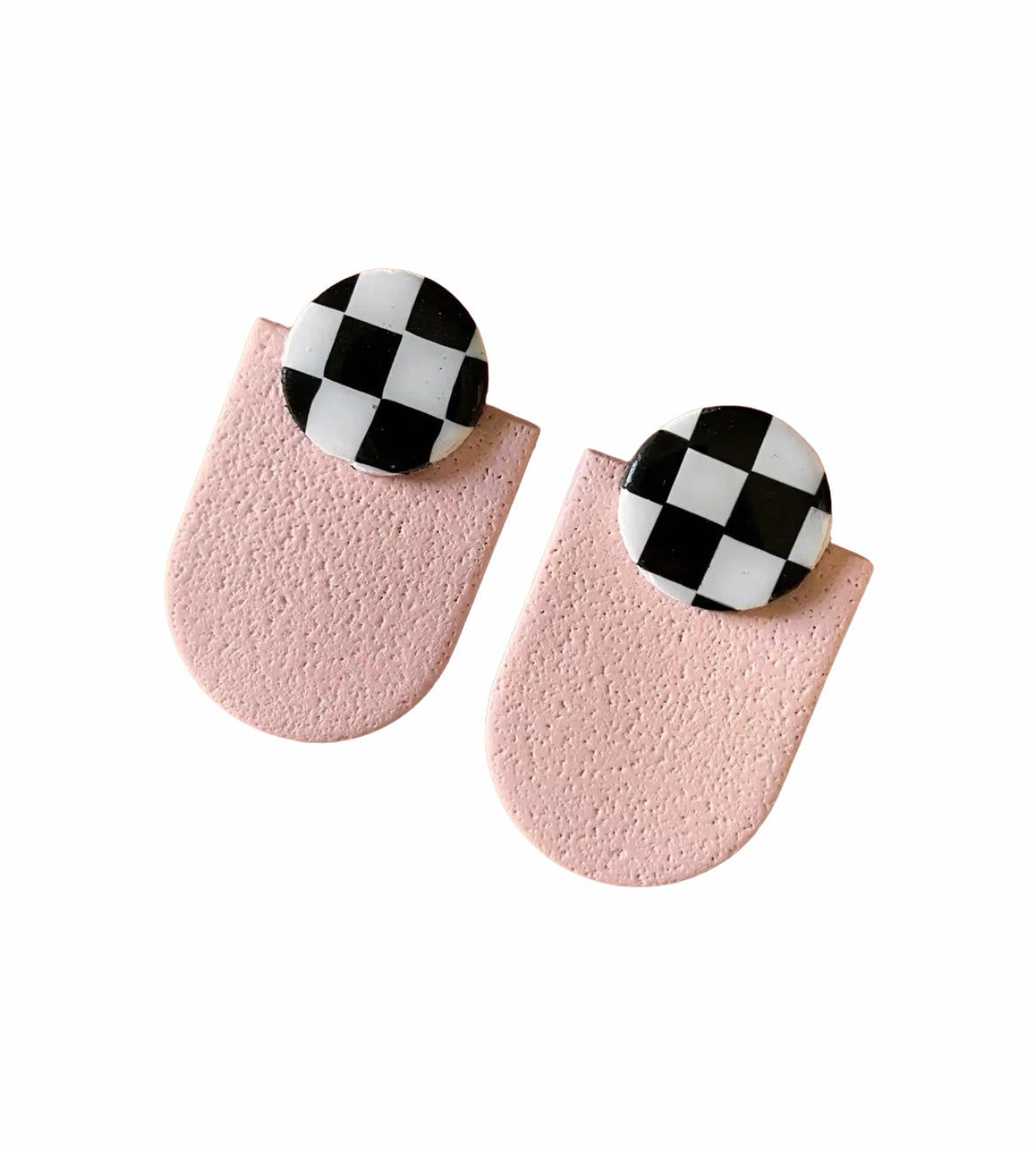 Checkered Pink Clay Earrings