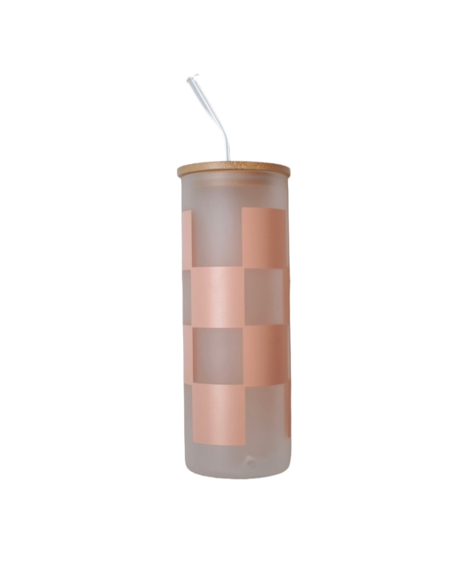Blush Checkered Glass Cup