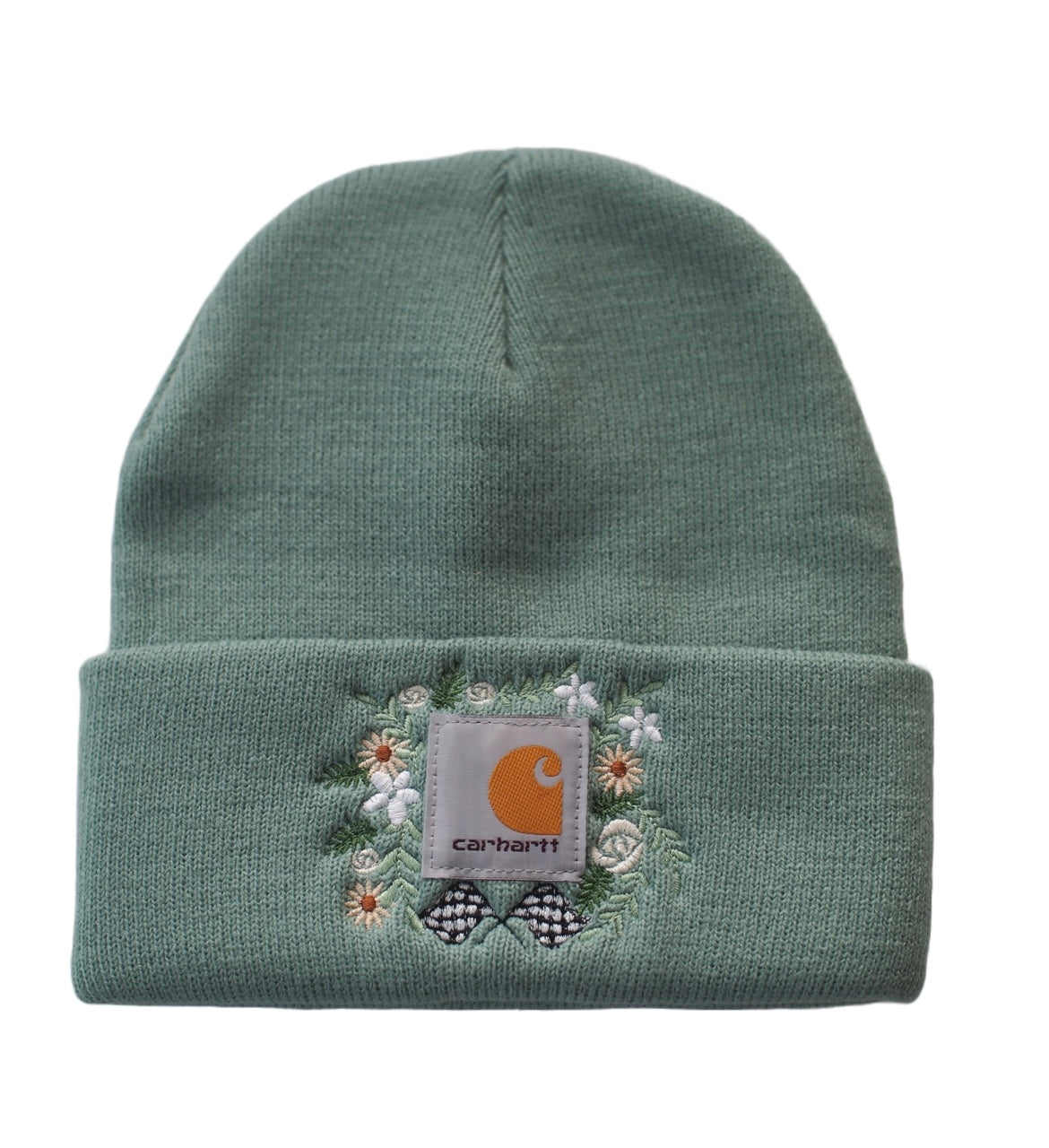 Green Floral Checkered Carhartt Beanie