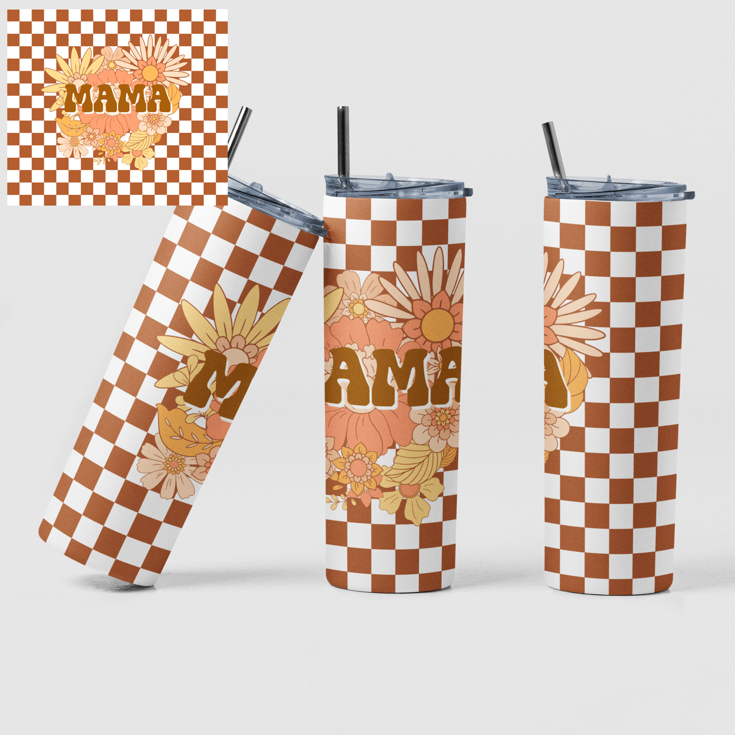 RETRO FLORAL CHECKERED MAMA TUMBLER