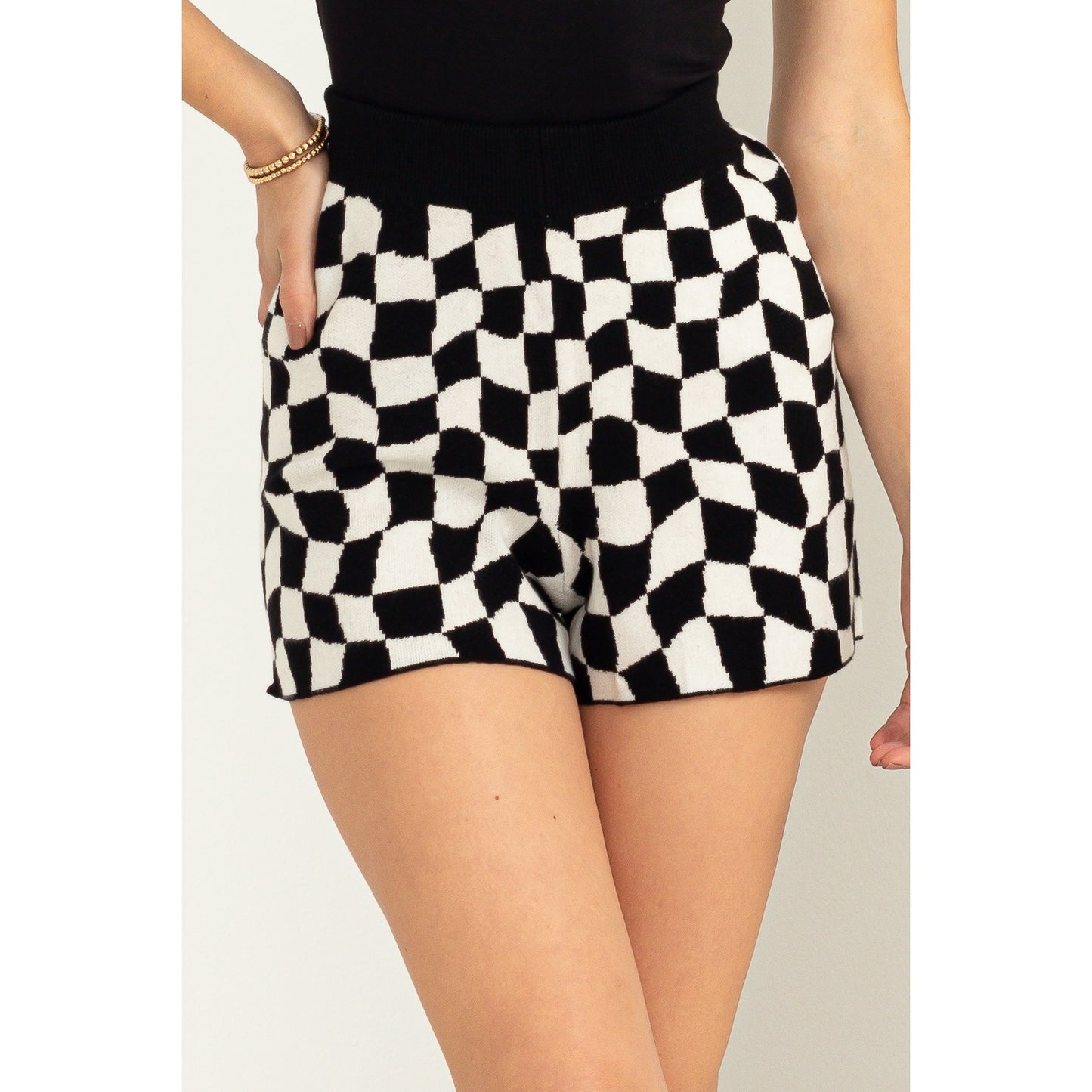 High Waisted Checkered Print Shorts