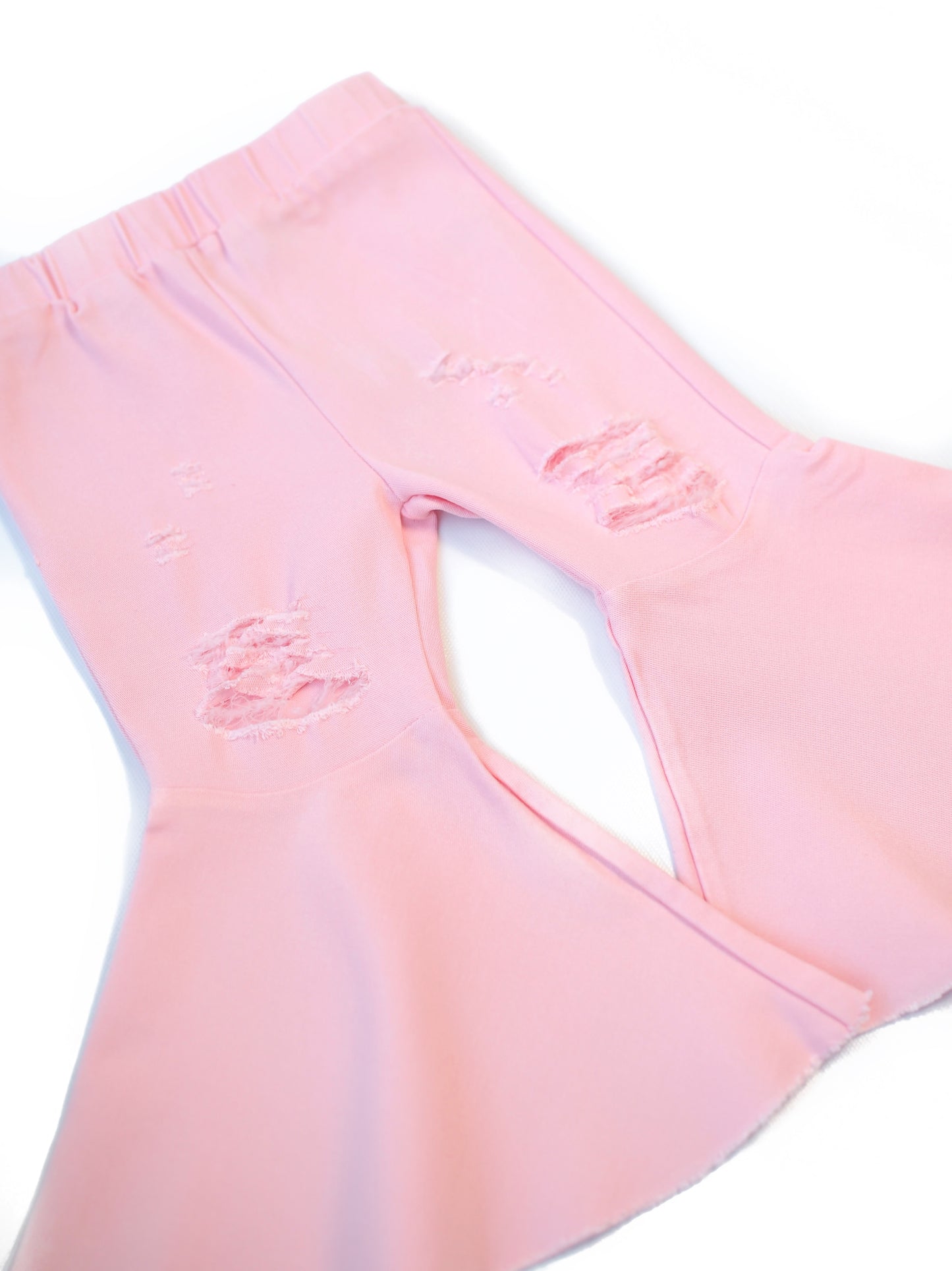 Pink Pleated Denim Bell Bottoms - PowerPuff Distressed