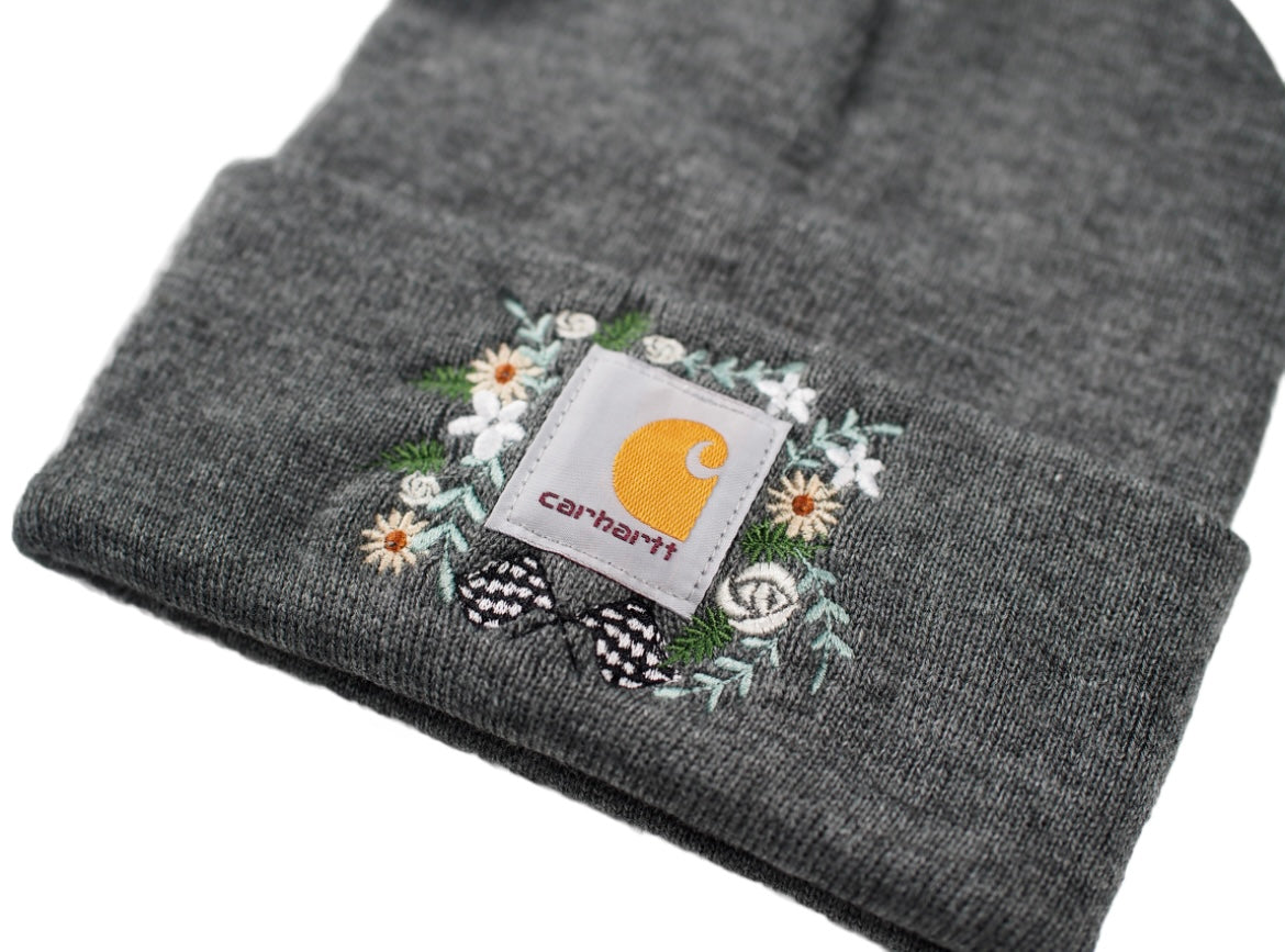Dark Gray Floral Checkered Carhartt Beanie