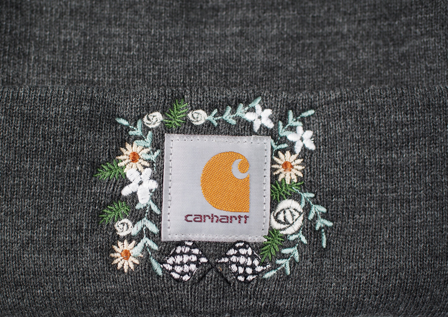Dark Gray Floral Checkered Carhartt Beanie