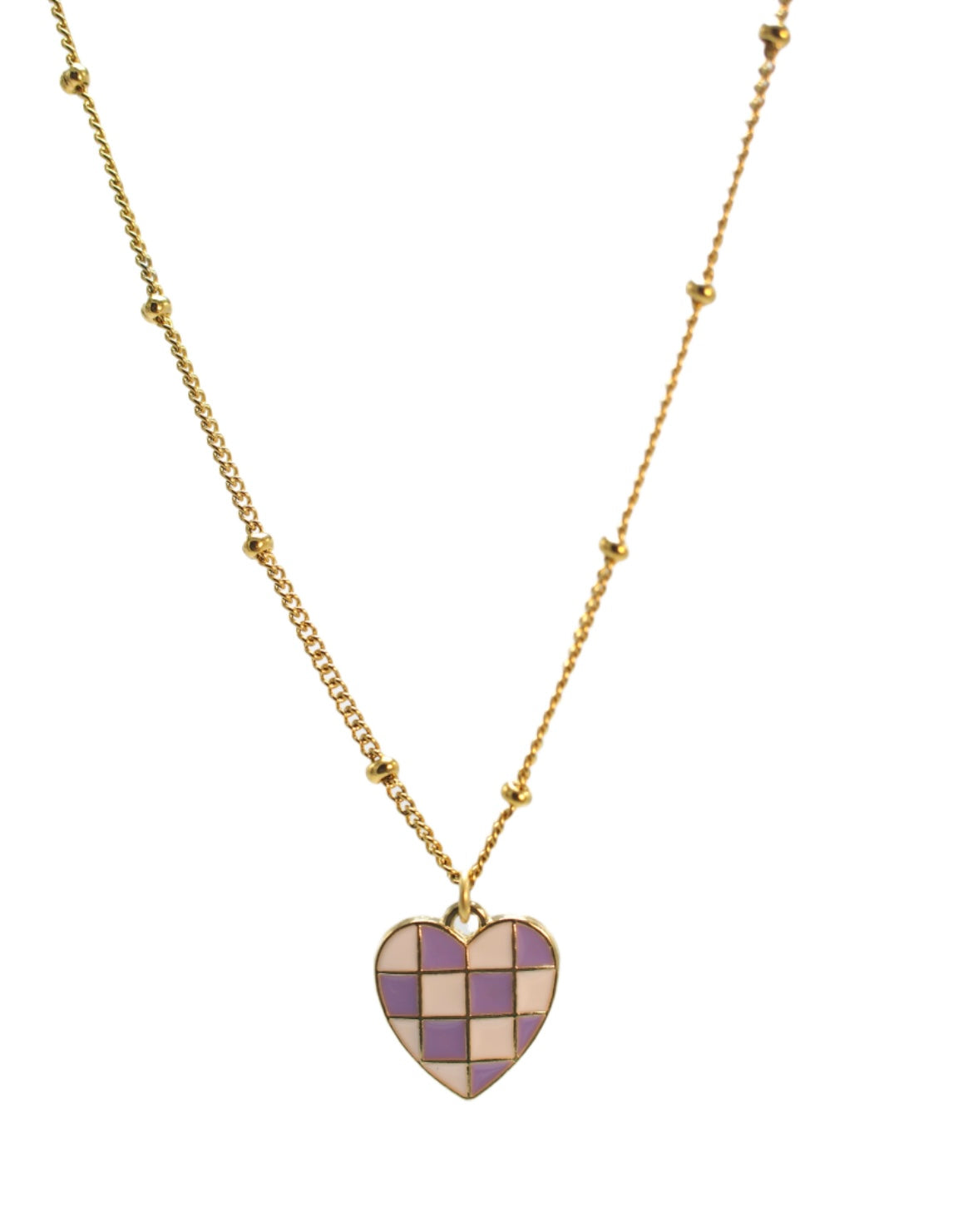 Purple Checkered Heart Necklace