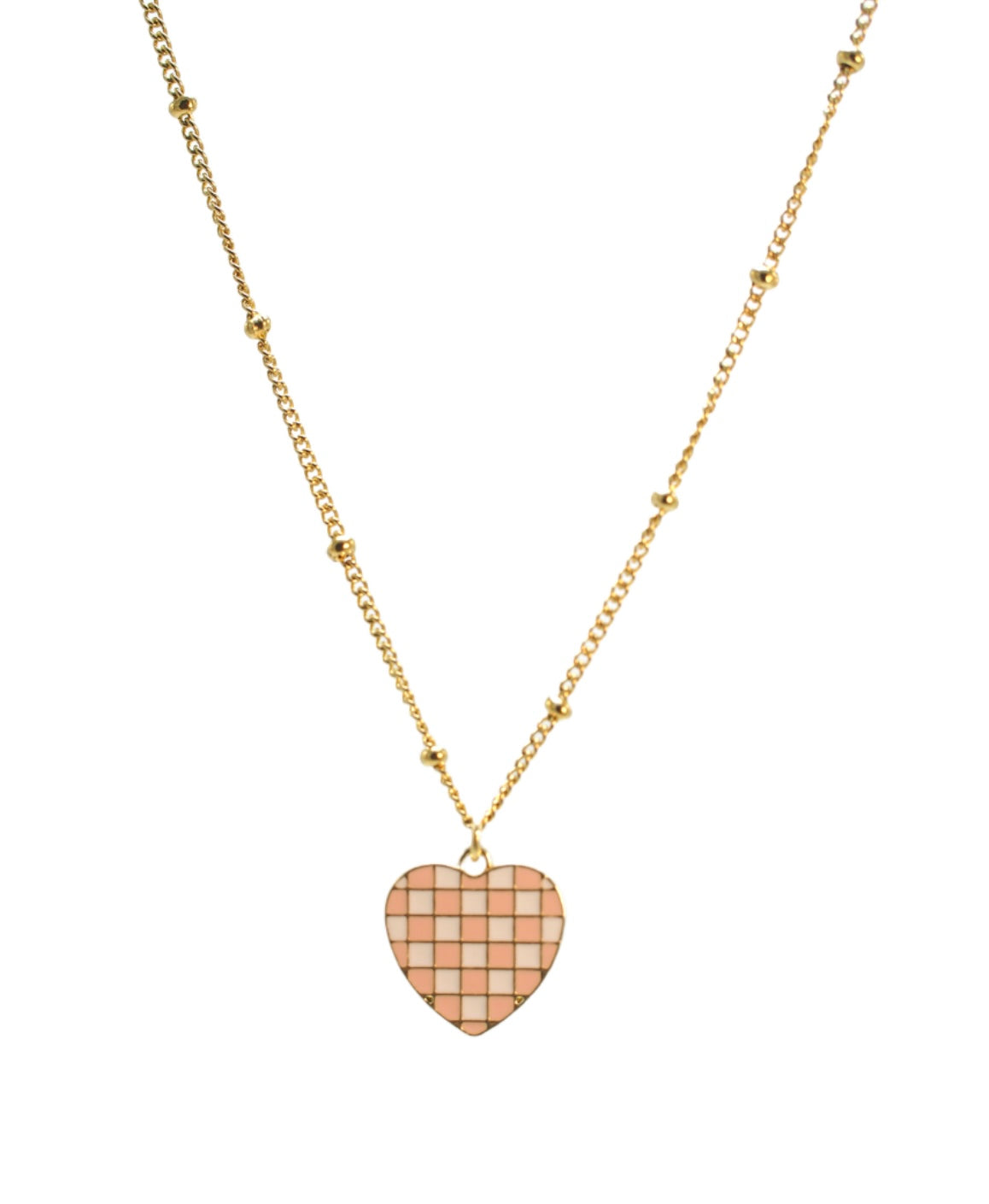 Blush Checkered Heart Necklace