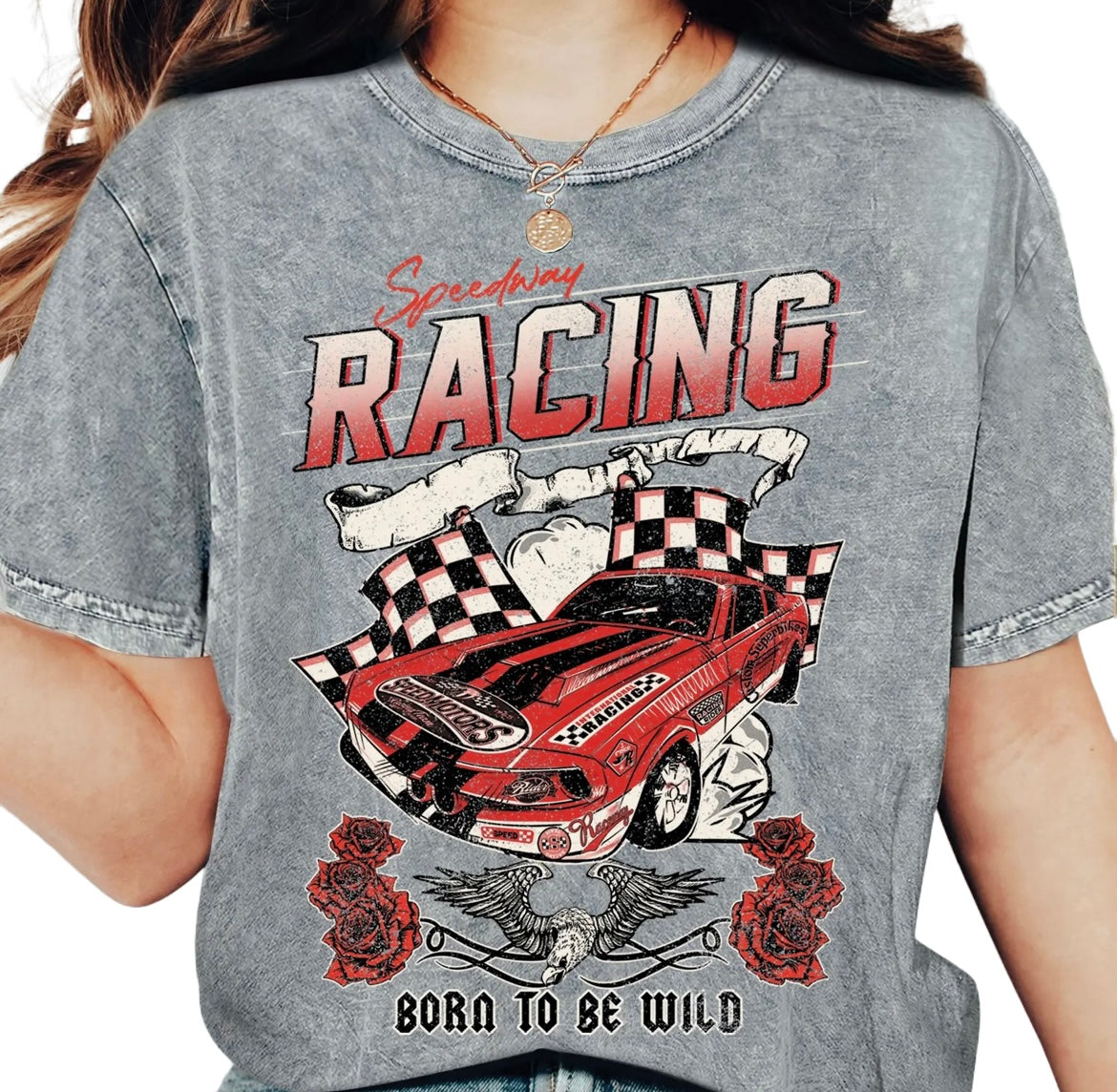 Gray Speedway Racing Graphic T-Shirt