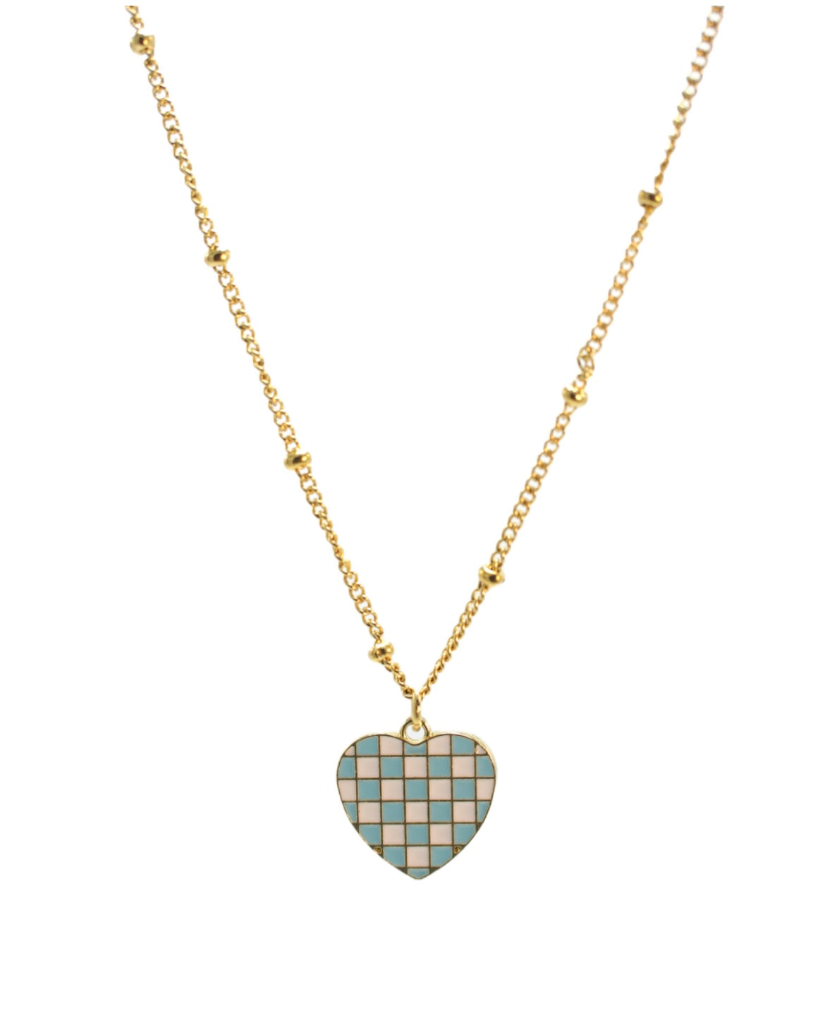 Blue Checkered Heart Necklace