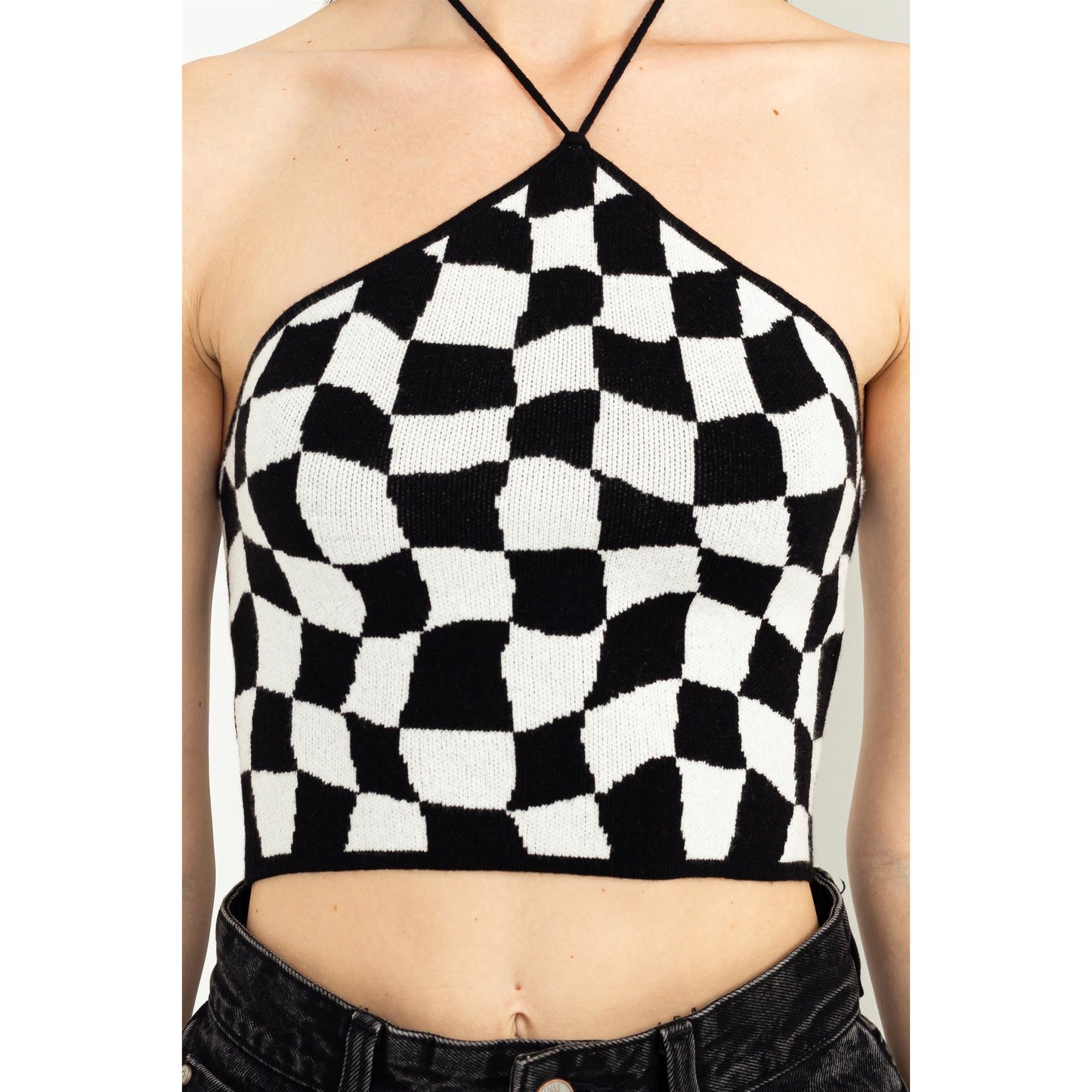 Checkered Halter Crop Top