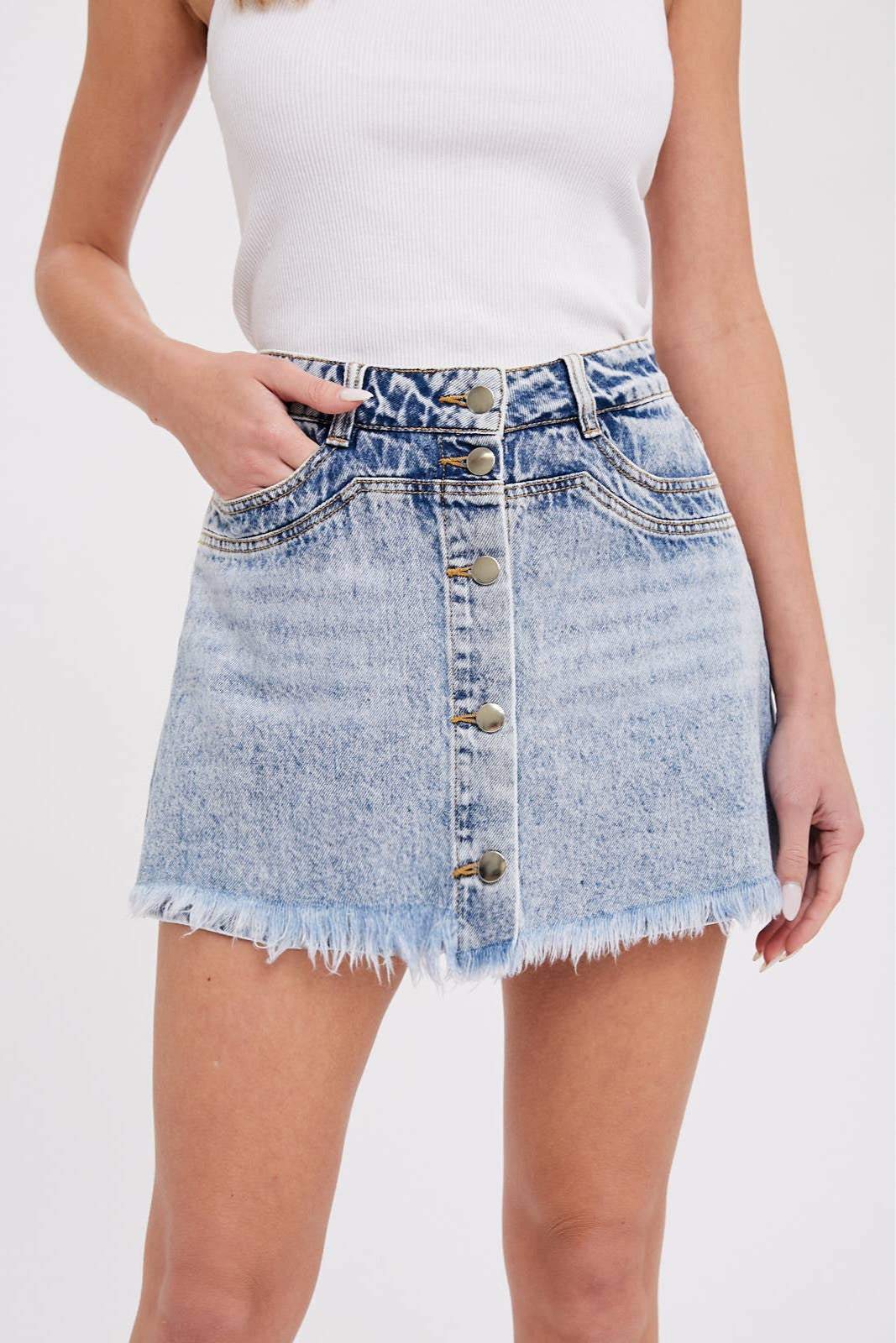 Frayed Hem Denim Skort