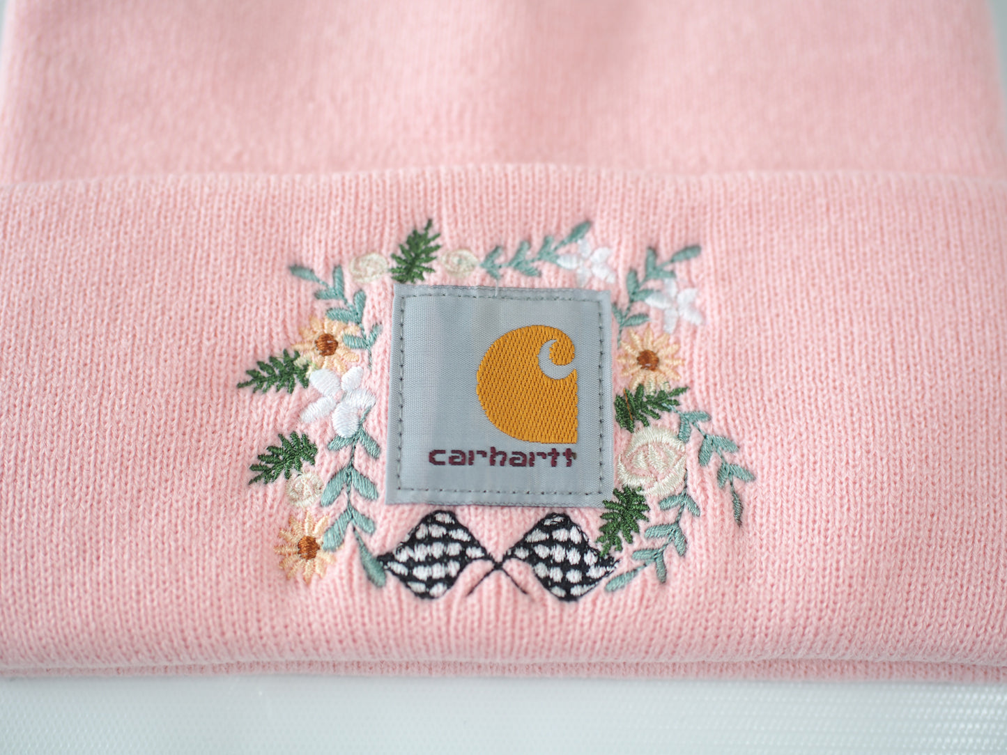 Pink Floral Checkered Carhartt Beanie