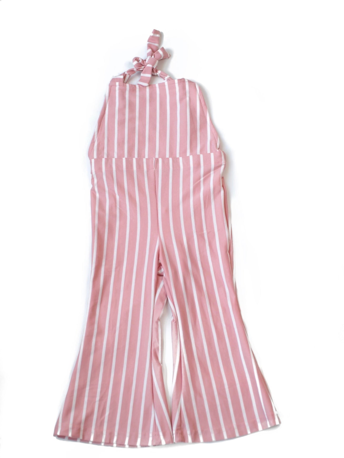 Bubblegum Pink Stripe Bell Bottom Suspender Jumpsuit