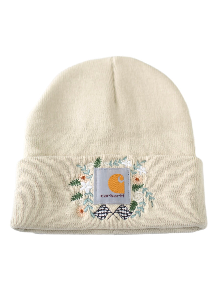 Beige Floral Checkered Carhartt Beanie