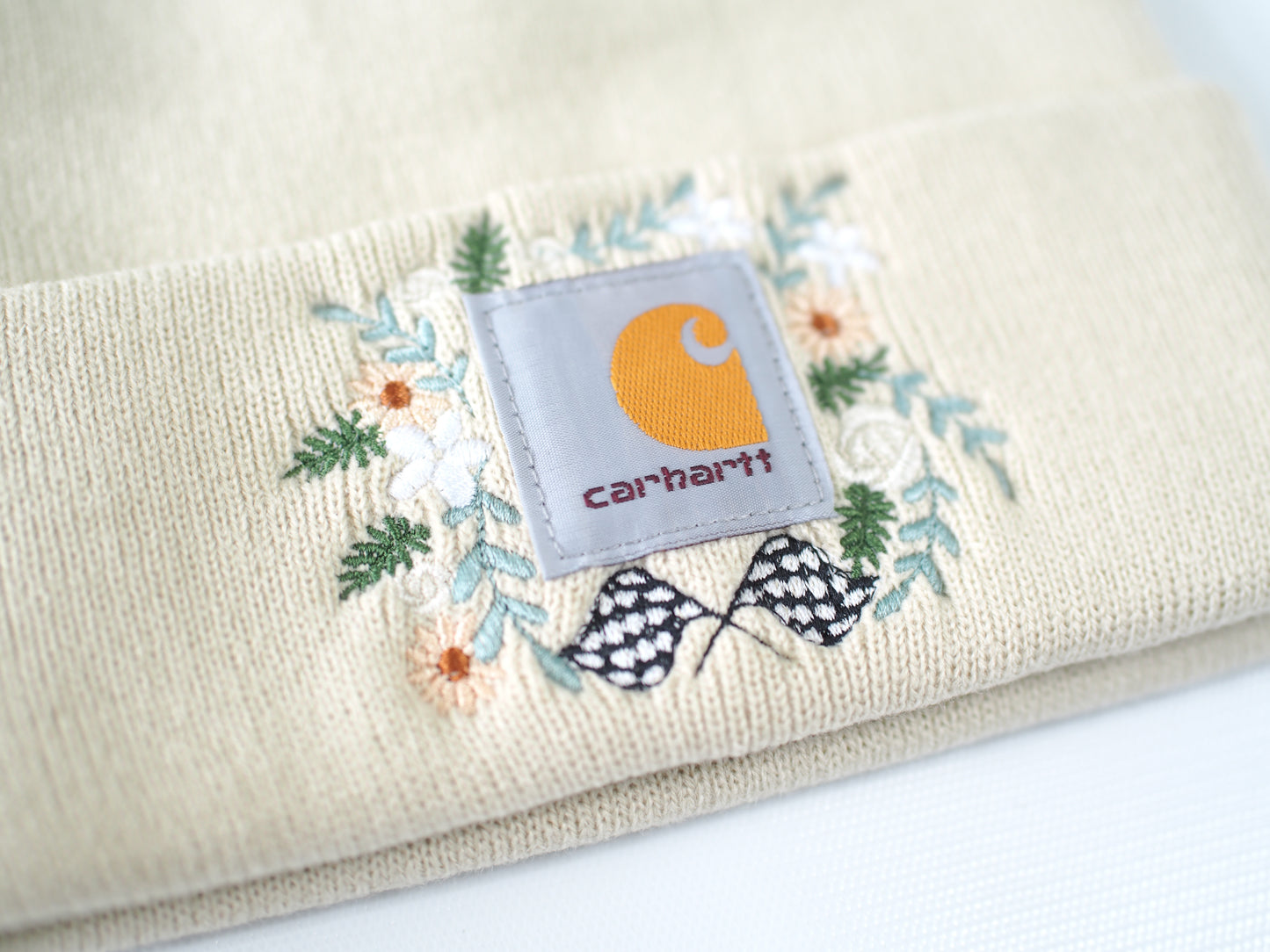 Beige Floral Checkered Carhartt Beanie