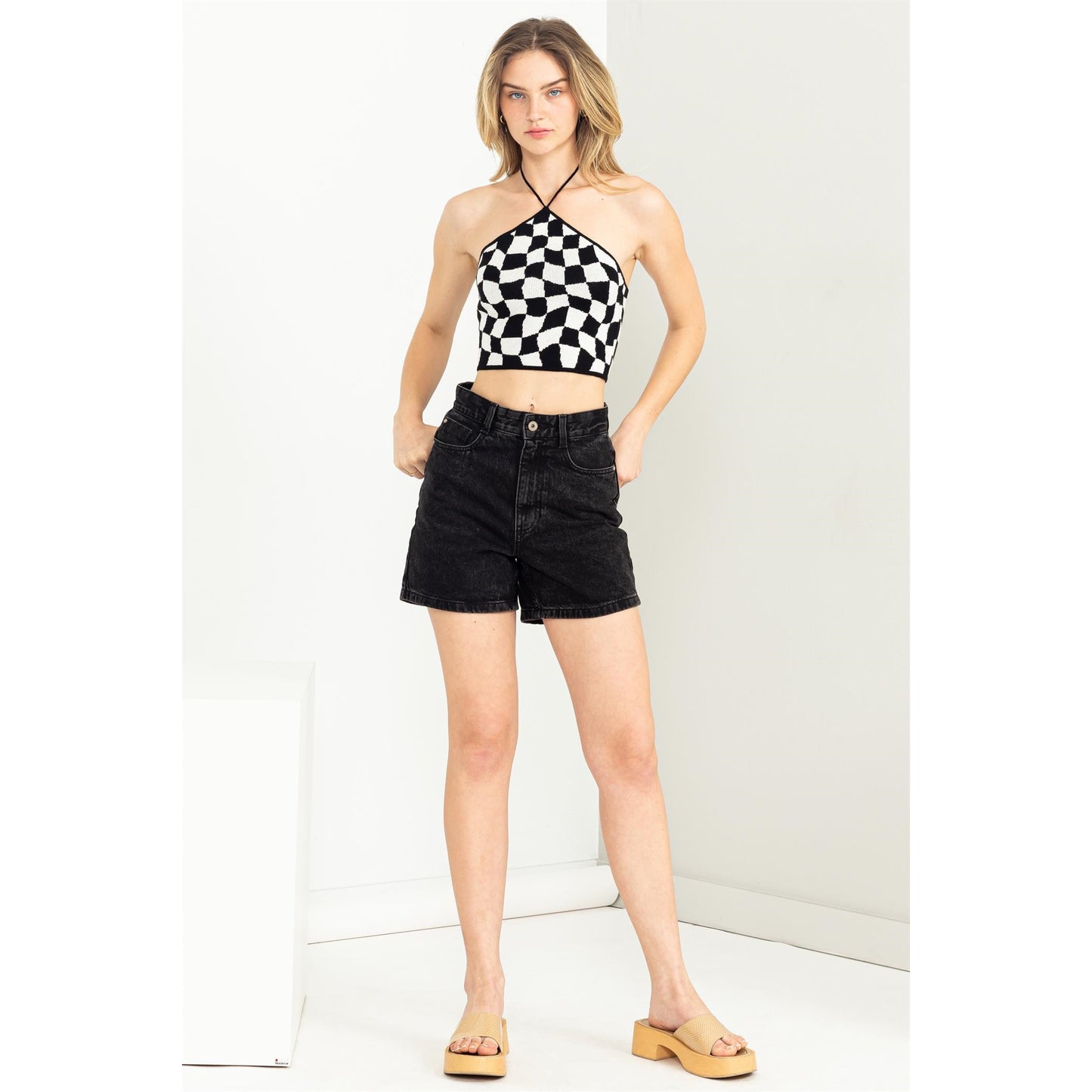 Checkered Halter Crop Top