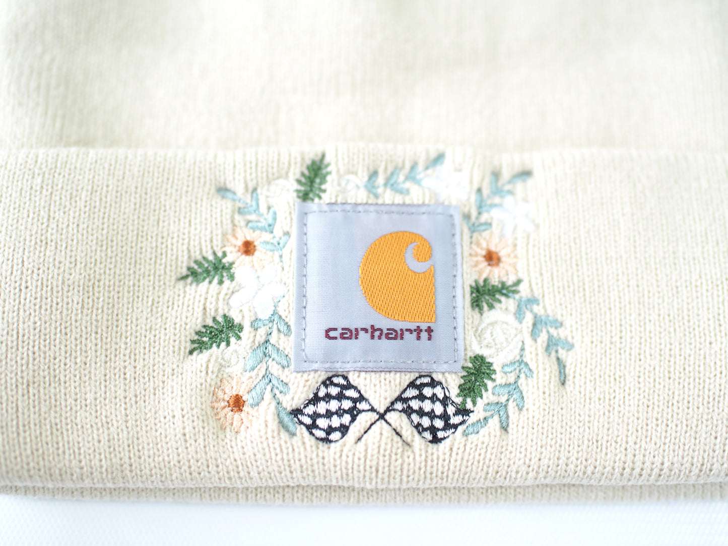 Beige Floral Checkered Carhartt Beanie