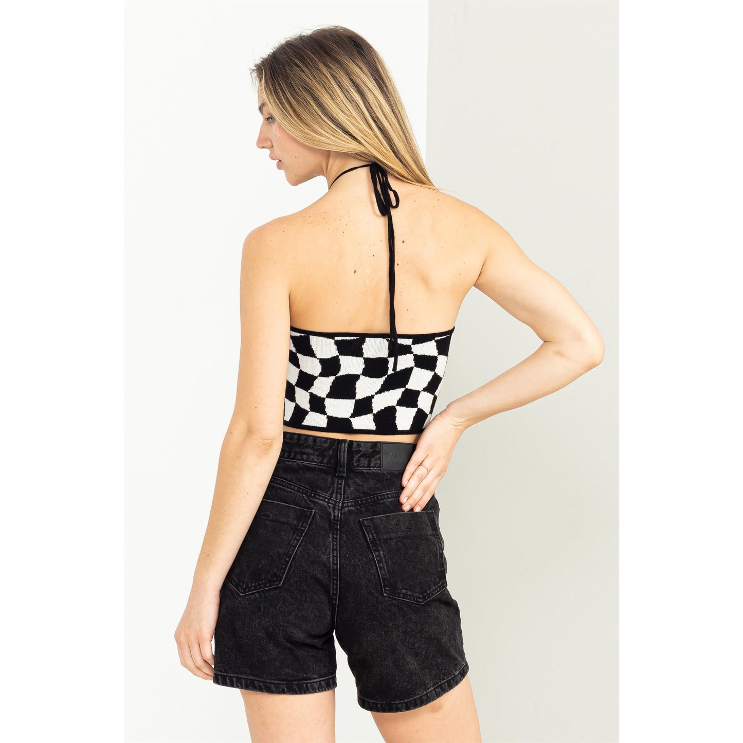 Checkered Halter Crop Top