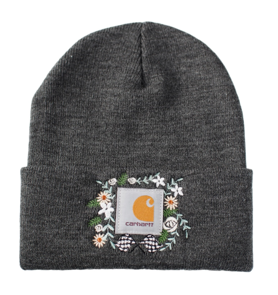 Dark Gray Floral Checkered Carhartt Beanie