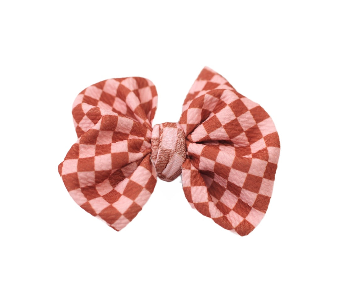 Boho Checkered Large Clip Bow
