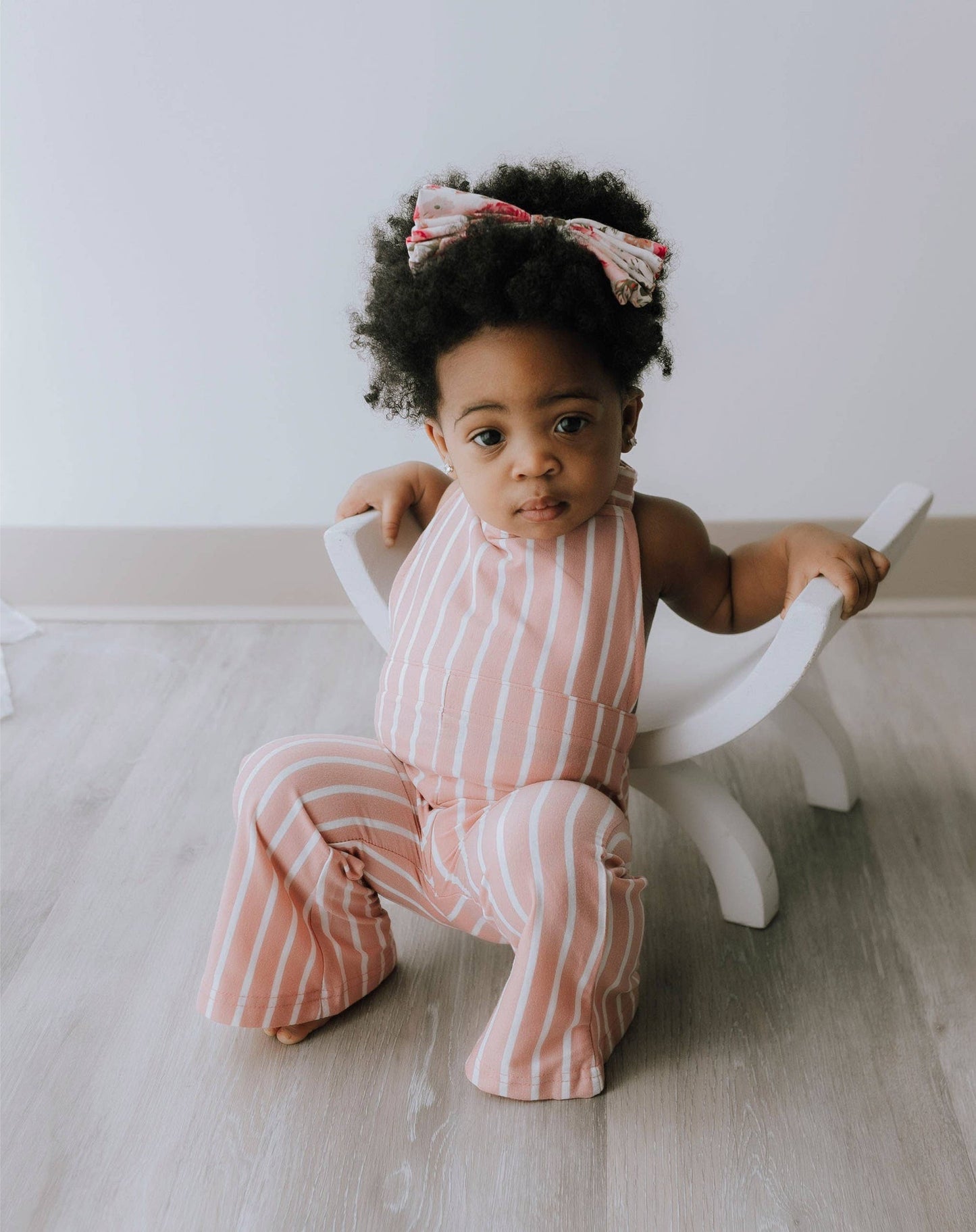 Bubblegum Pink Stripe Bell Bottom Suspender Jumpsuit