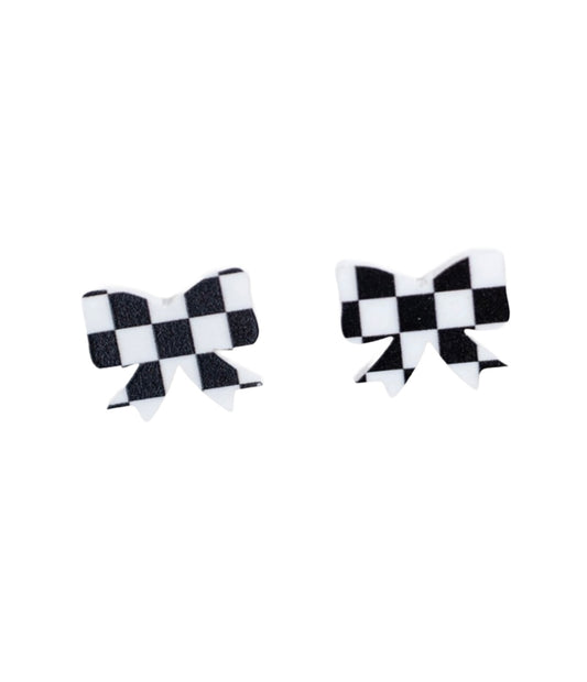 Black & White Checkered Bow Earrings