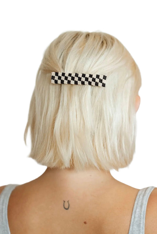 Checkered Hand-Beaded Barrette