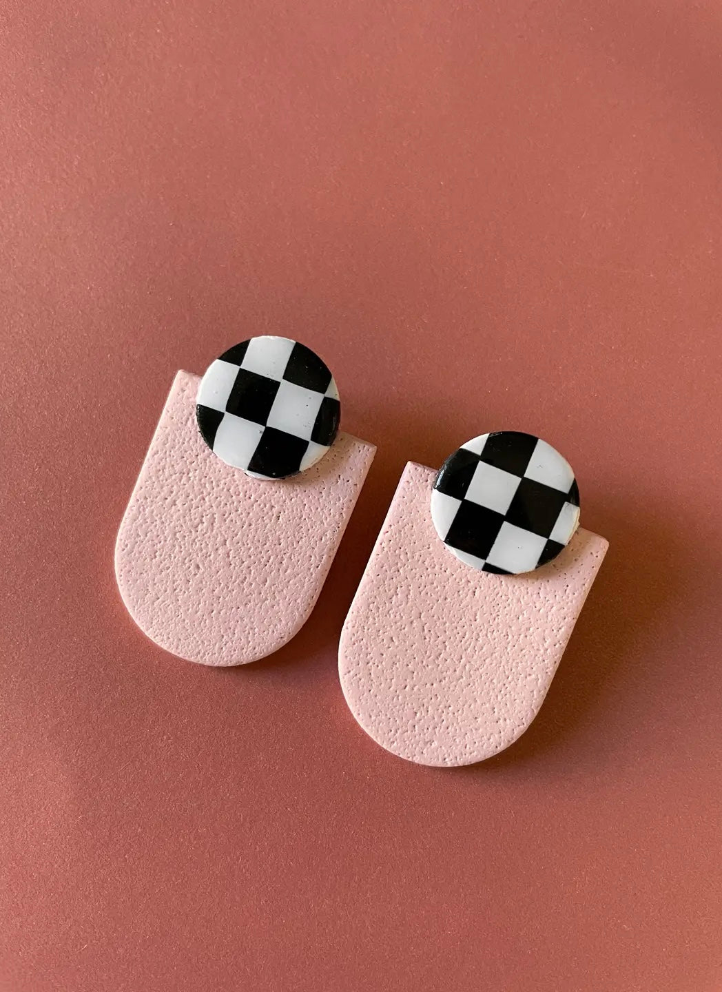Checkered Pink Clay Earrings