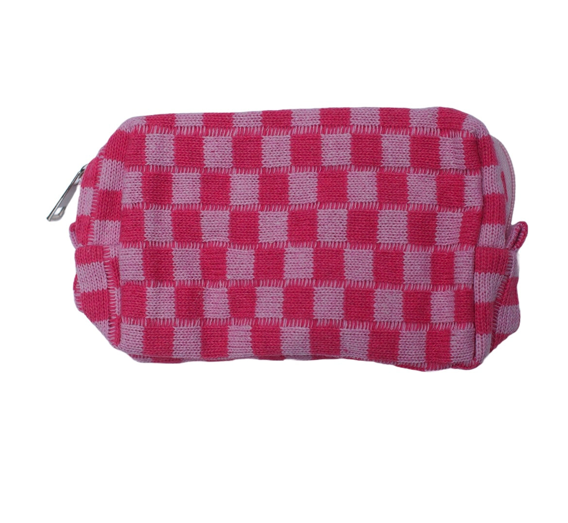 Pink Checkered Makeup Bag