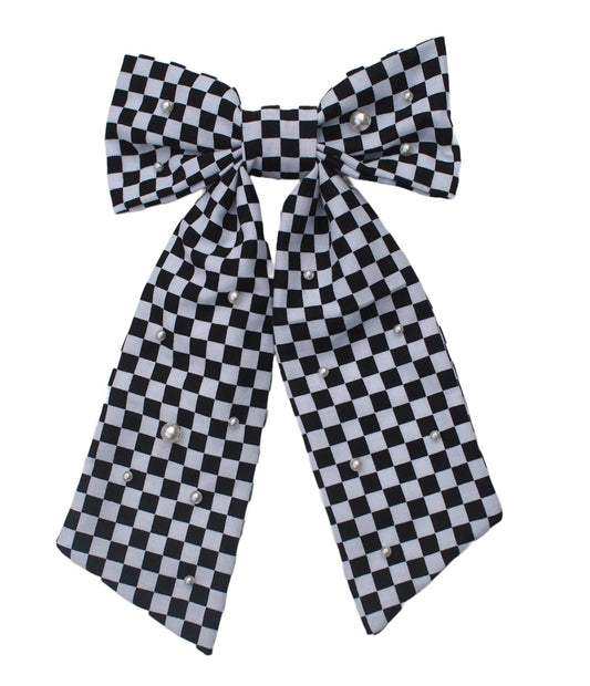 Extra Large Embellished Checkered Bow