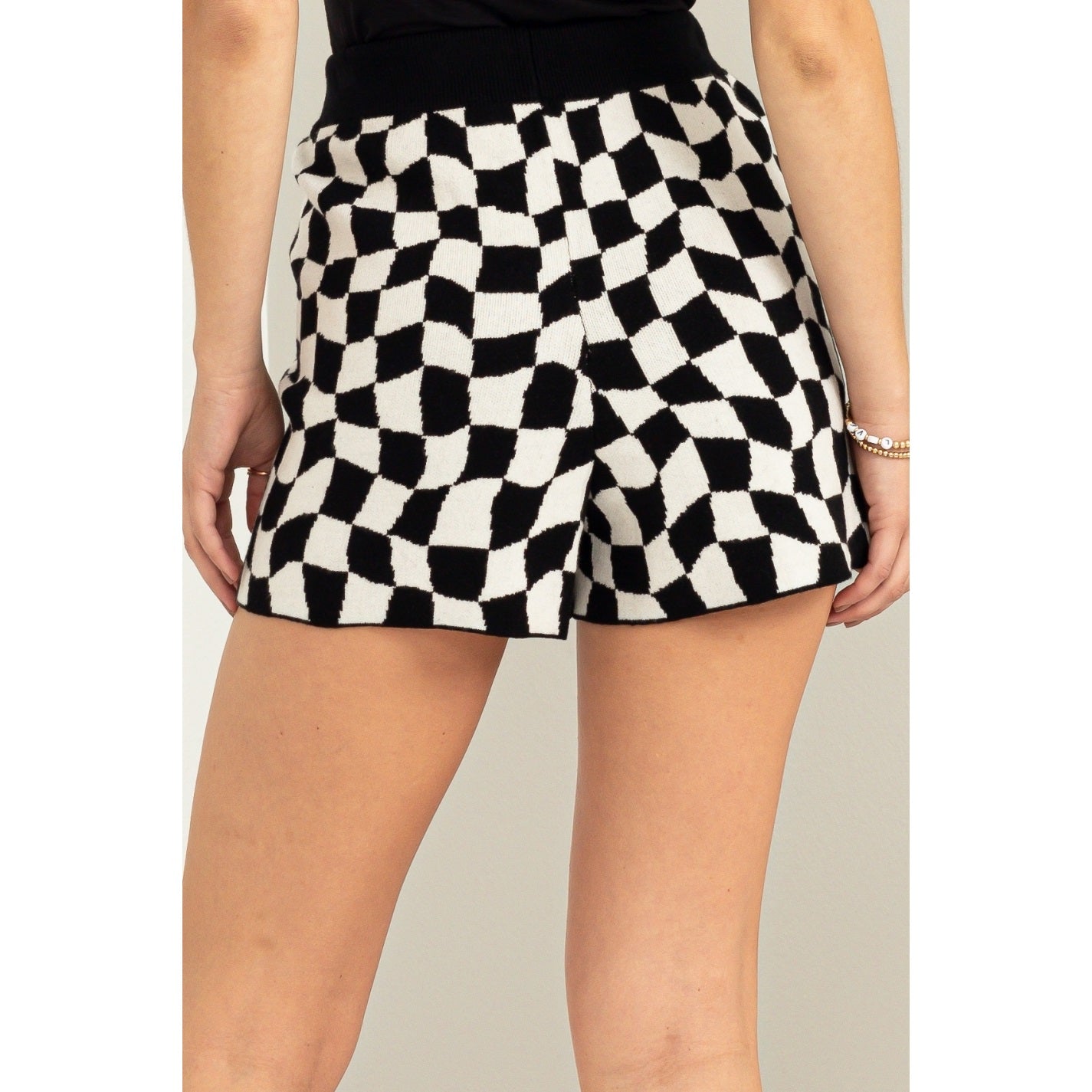 White and black checkered on sale shorts