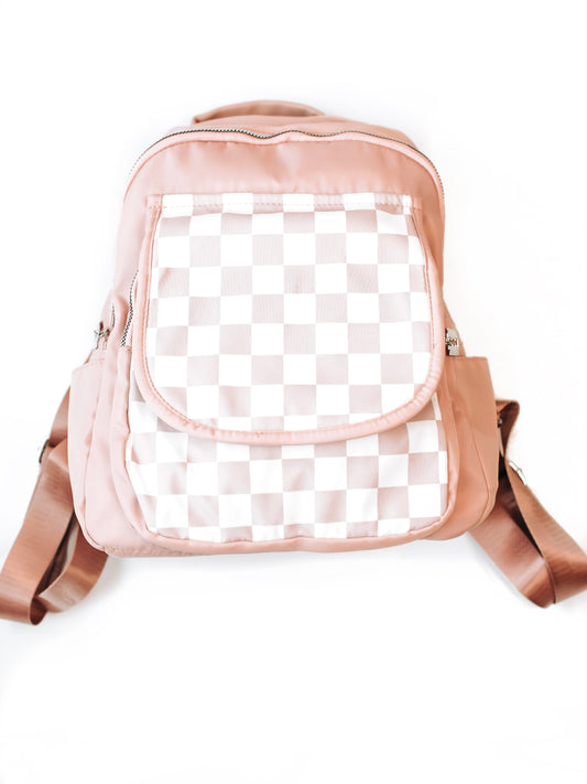 Pink Checkered Backpack