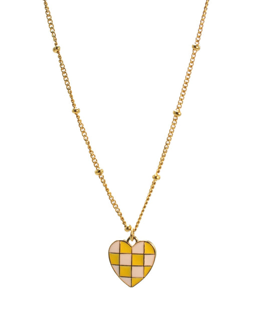 Yellow Checkered Heart Necklace