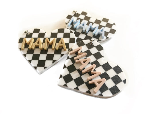 Checkered Heart Mama Keychain