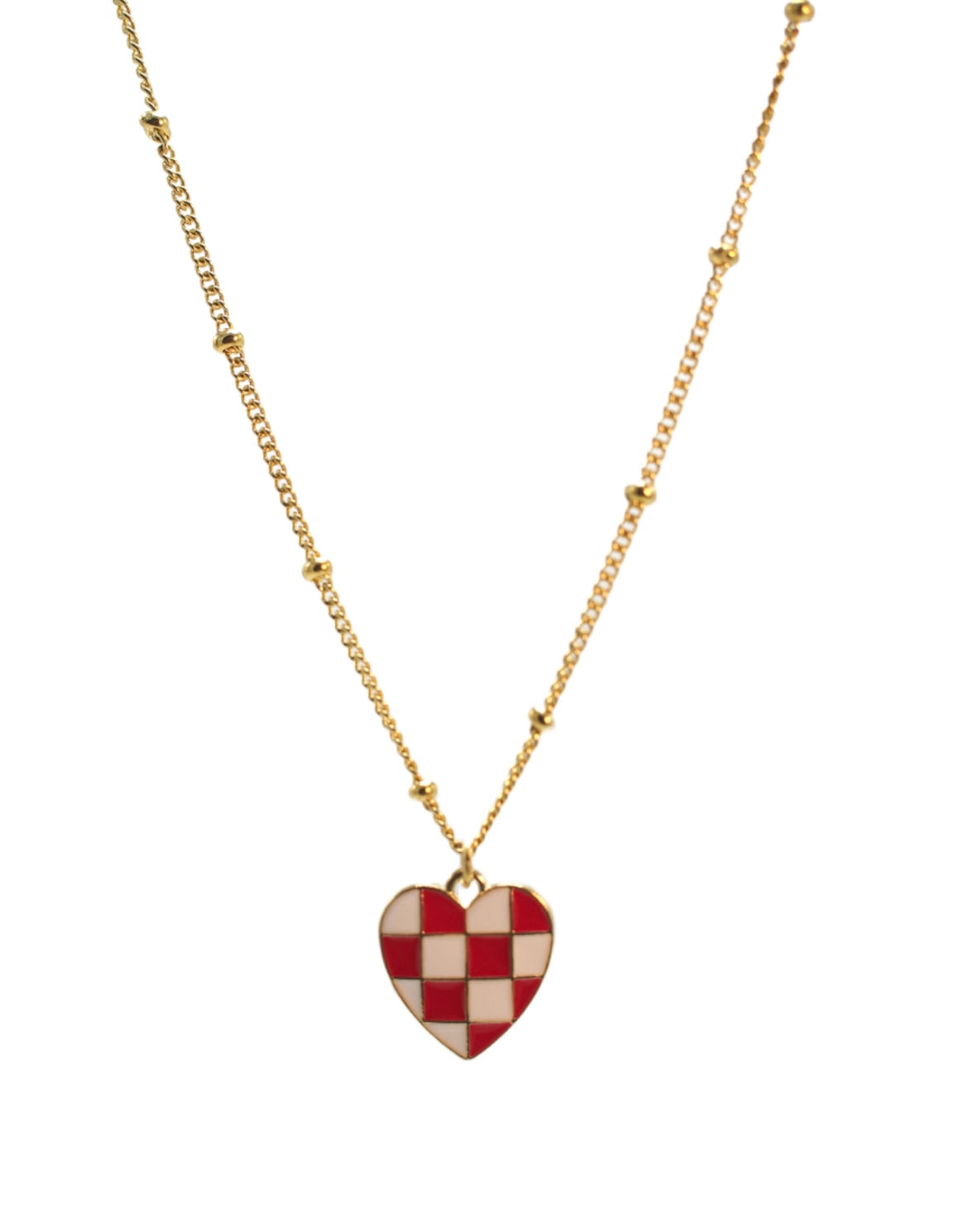 Red Checkered Heart Necklace