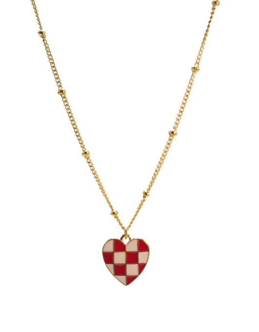 Red Checkered Heart Necklace